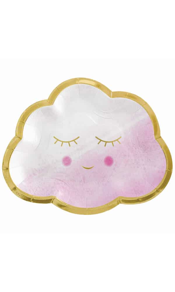 Oh Baby Girl Metallic Cloud Paper Plates 16.5cm - 8pk
