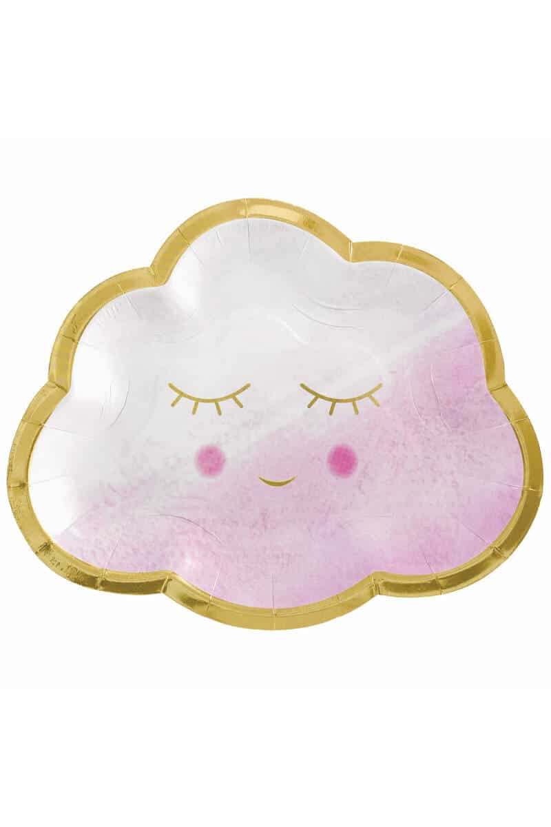 Oh Baby Girl Metallic Cloud Paper Plates 16.5cm - 8pk