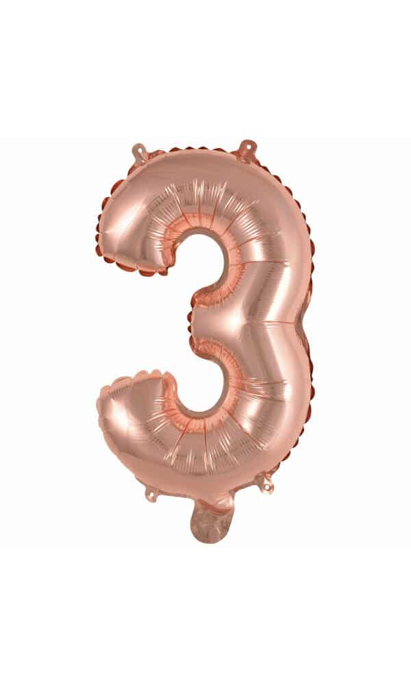 Mini Number 3 Rose Gold Foil Balloon - 35cm
