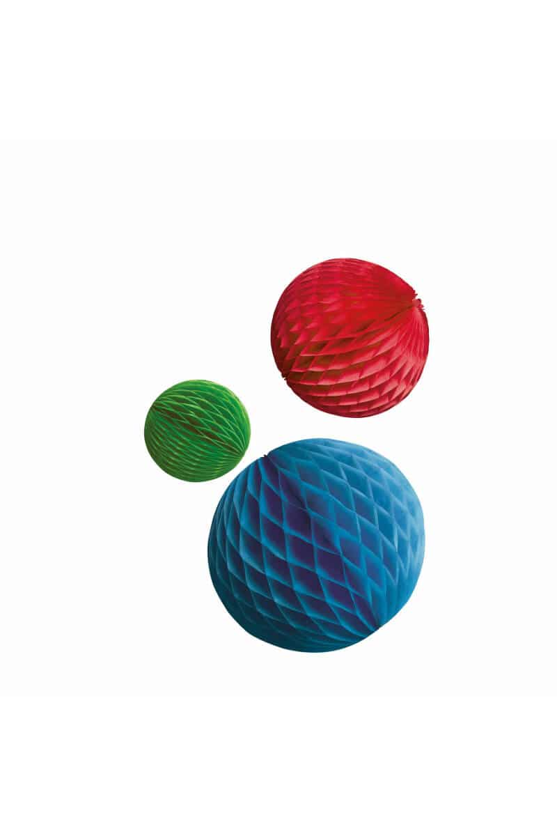 Honeycomb Decorations Bright Rainbow Paper 14 cm/ 18 cm / 22 cm – 3pk
