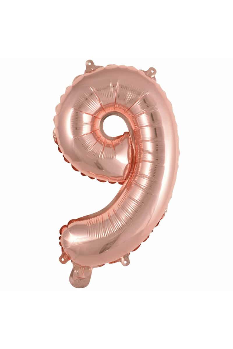 Mini Number 9 Rose Gold Foil Balloon - 35cm