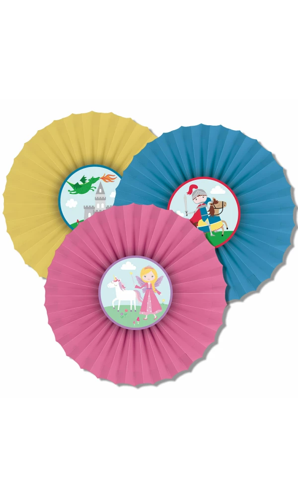Princess & Knight Paper Fans - 3pk