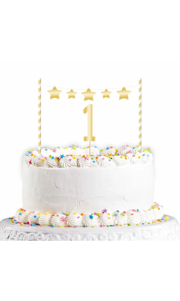 1st Birthday Gold Cake Decoration Kit - 19cm