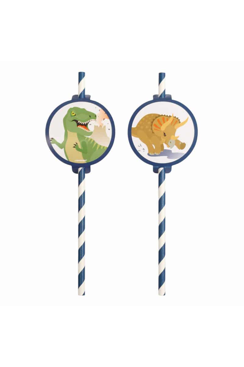Happy Dinosaur Paper Straws 19,7cm - 8pk