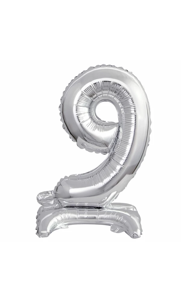 Mini Number 9 with Stand Silver Foil Balloon - 38cm