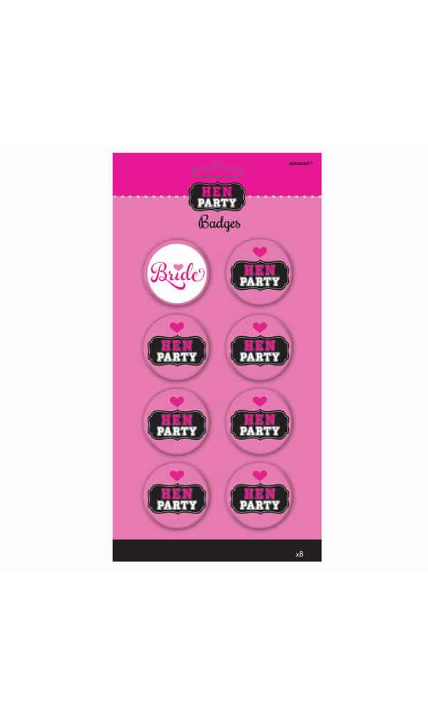 Hen Night Pink Badges 4.5cm - 8pk