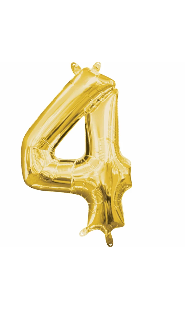 MiniShape Number 4 Gold Foil Balloon 16 Inch - 22cm x 35cm