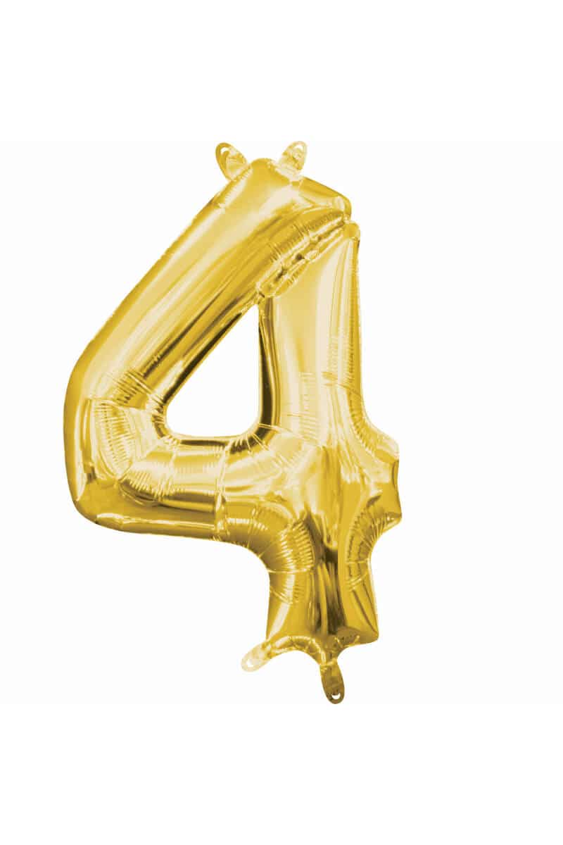 MiniShape Number 4 Gold Foil Balloon 16 Inch - 22cm x 35cm