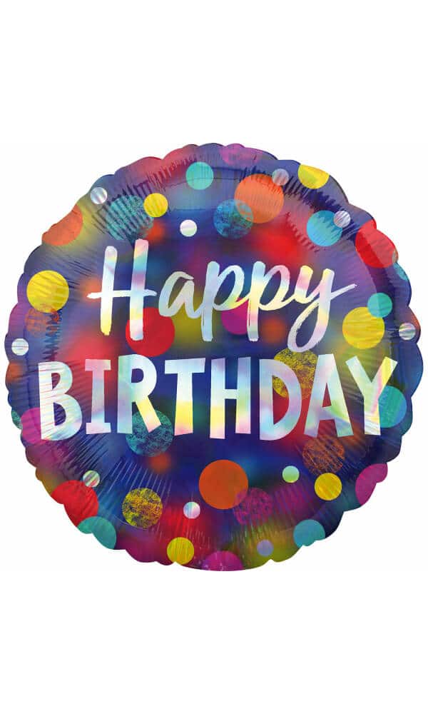 Happy Birthday Iridescent Party Dots Foil Balloon - 43cm