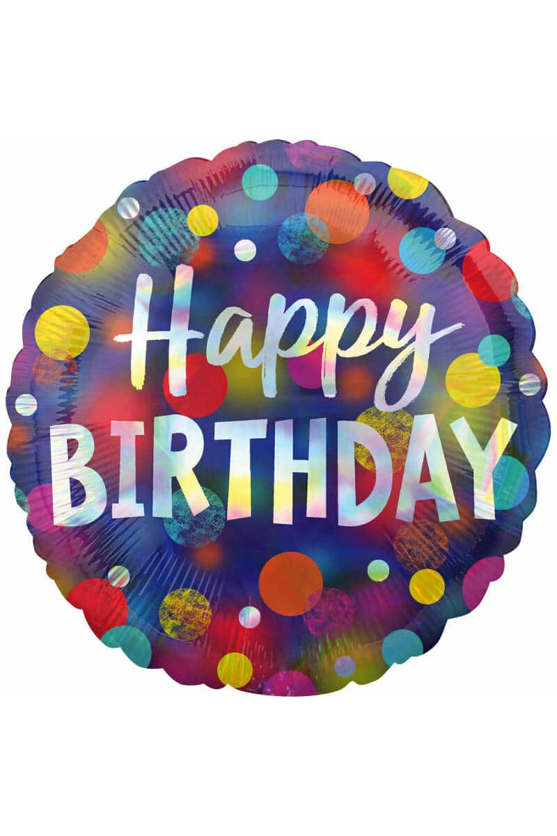 Happy Birthday Iridescent Party Dots Foil Balloon - 43cm