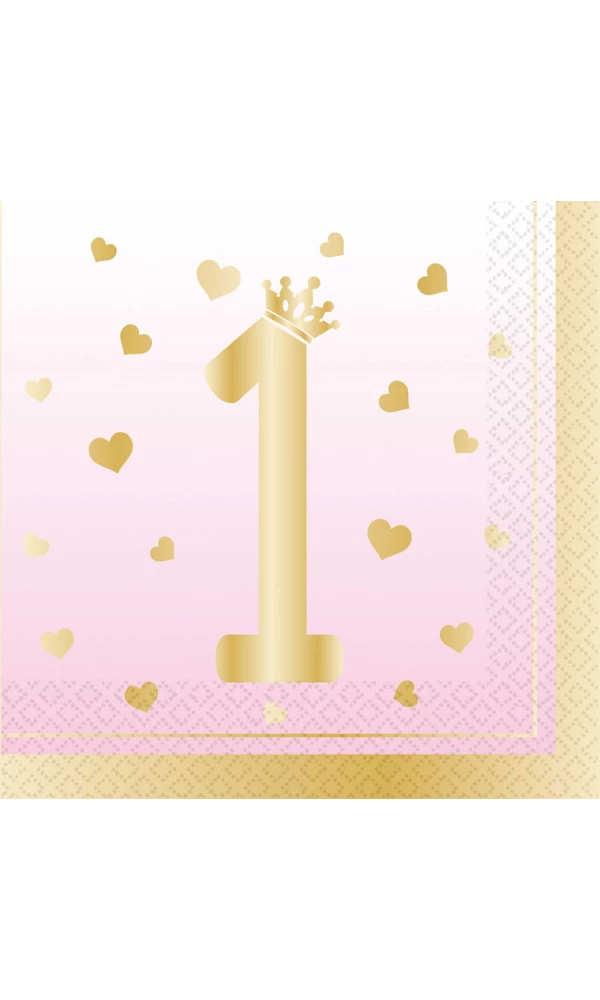 1st Birthday Pink Ombre Napkins 33 x 33cm - 16pk