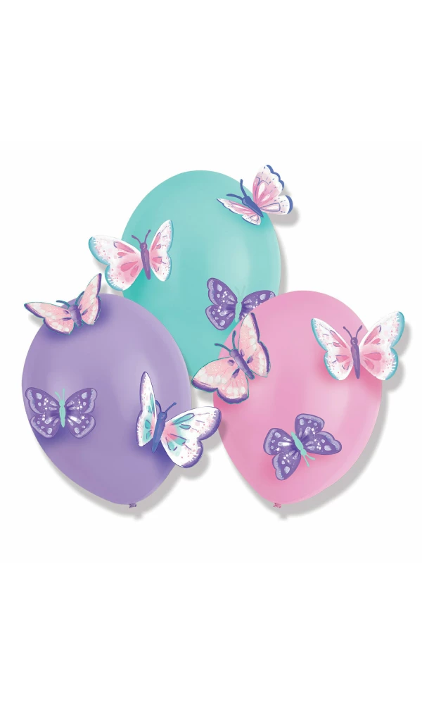 Flutter High Quality Latex Balloons with Butterflies (14"/ 35.5cm)- 3pk