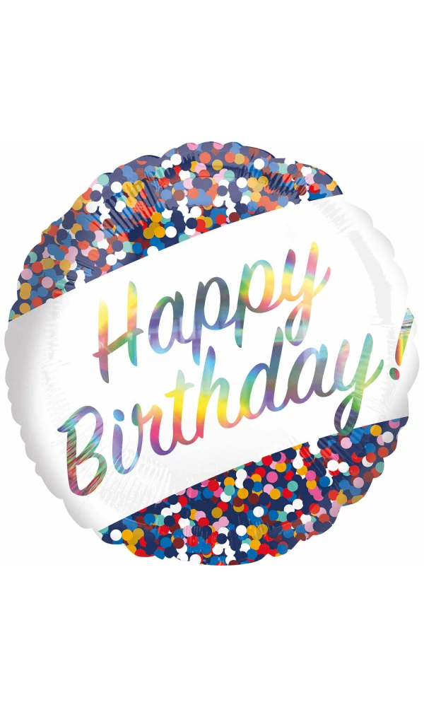 Happy Birthday Iridescent Confetti Foil Balloon - 43cm