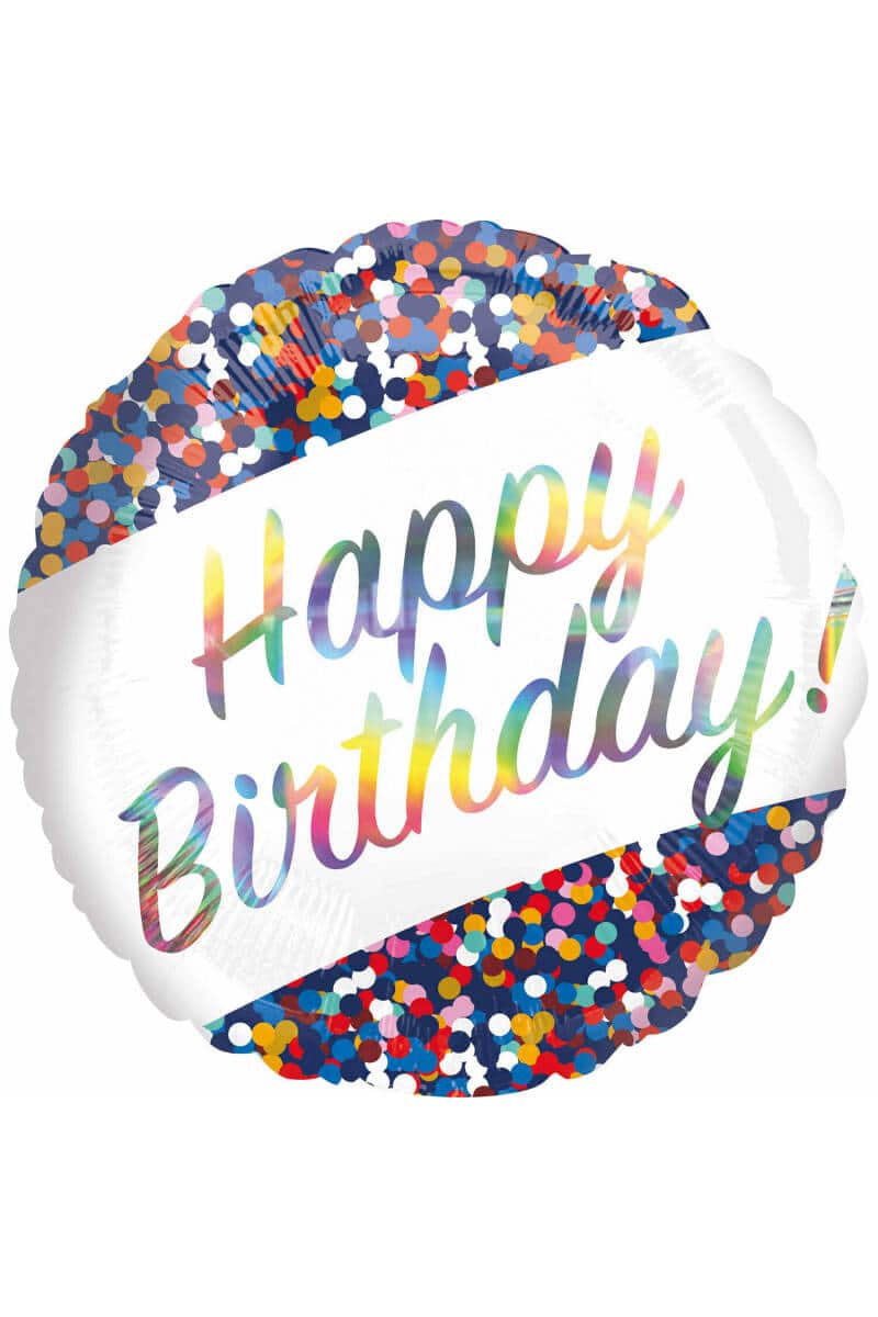 Happy Birthday Iridescent Confetti Foil Balloon - 43cm