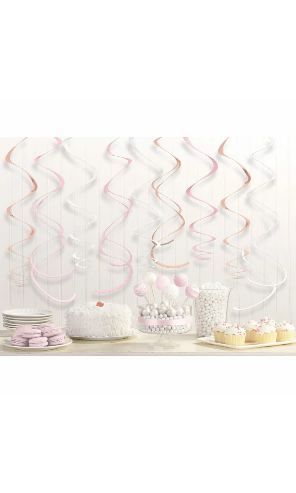 Rose Gold Blush Foil Swirl Decorations 55.8cm - 12pk