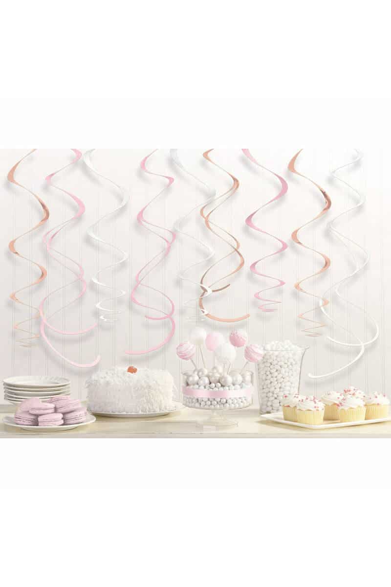 Rose Gold Blush Foil Swirl Decorations 55.8cm - 12pk