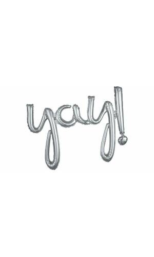 Silver Phrase ”Yay” Foil Balloon – 35″ x 25″