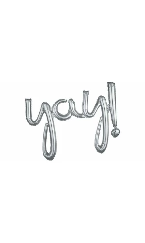 Silver Phrase ”Yay” Foil Balloon – 35″ x 25″