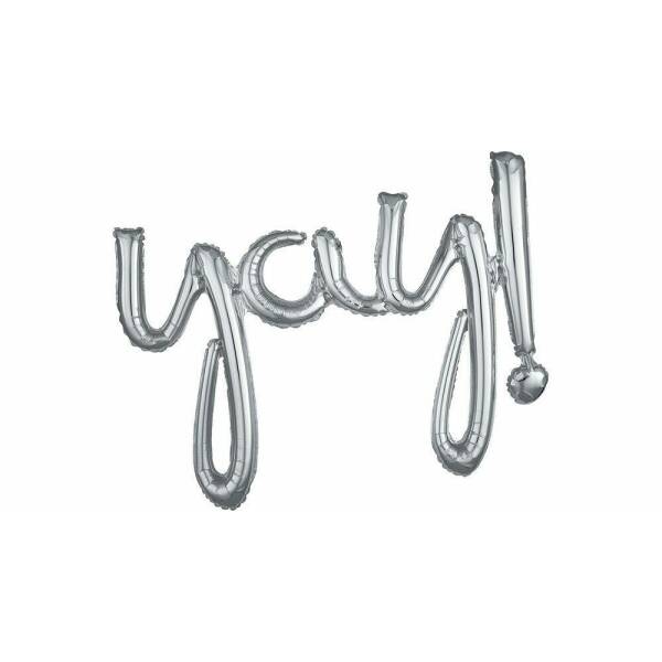 Silver Phrase ”Yay” Foil Balloon – 35″ x 25″