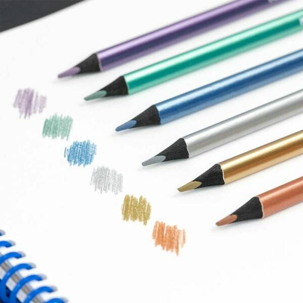 Triangular Metallic Colour Pencils - 6pk
