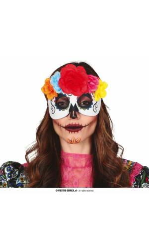 La Catrina Halloween Mask With Flowers - Adult One Size