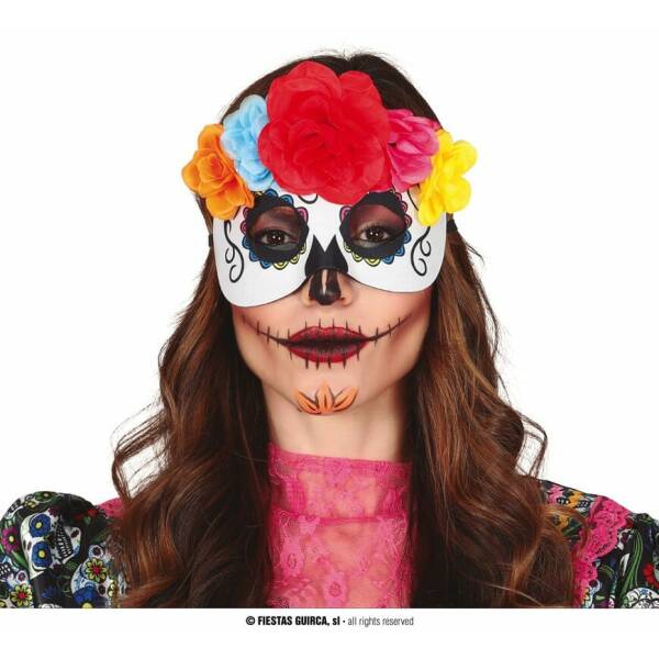 La Catrina Halloween Mask With Flowers - Adult One Size