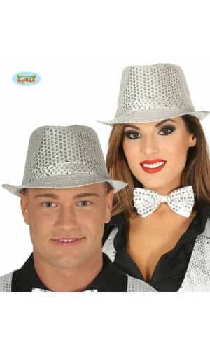 Silver Sequin Gangster Hat - Adult One Size