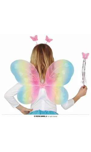 Multicolor Wings 48x38cm with Hairband & Wand