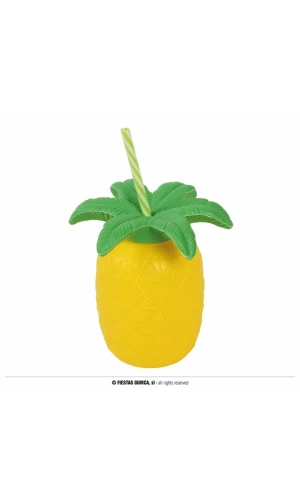 Pineapple Glass With Straw - 20cm