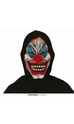 Black Hooded Clown Latex Mask - Adult One Size