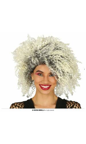 White & Grey Curly Wick Wig - Adult One Size