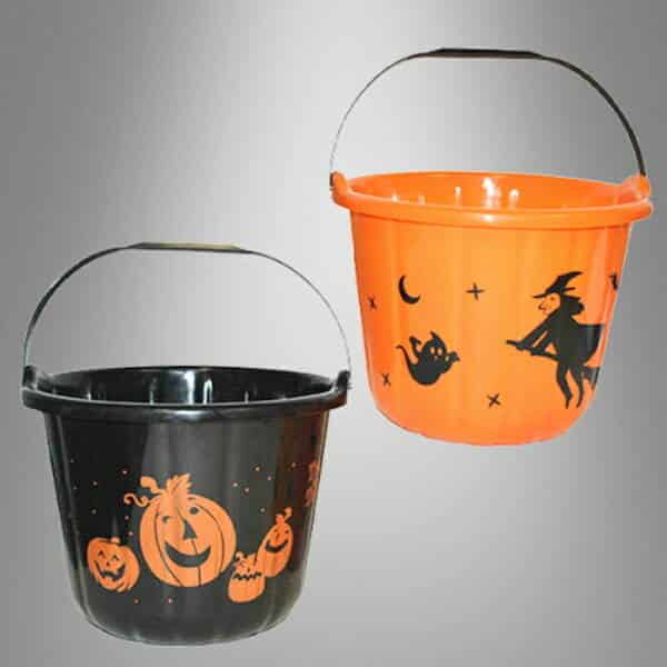 Halloween Trick or Treat Bucket (Assorted Black / Orange) - 22cm x 17cm