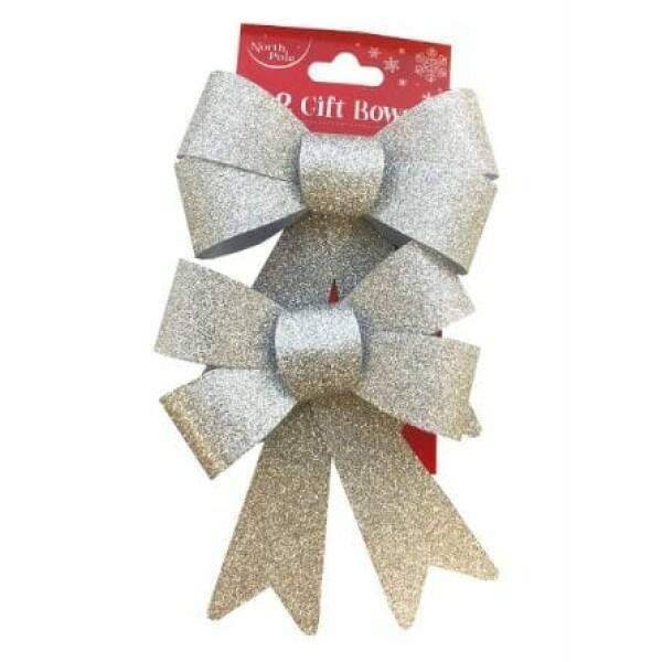Glitter Bow Silver - 2pk