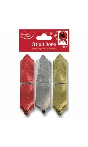 Luxury Pull Bows Gold, Silver & Red - 3pk