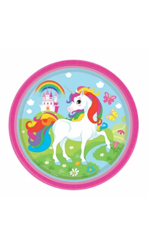 Unicorn Round Paper Plates 23cm - 8pk