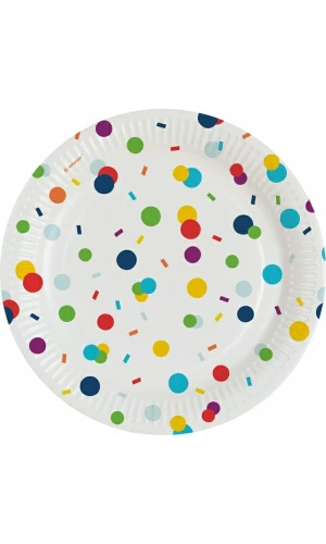Confetti Birthday Round Paper Plates 18cm - 8pk