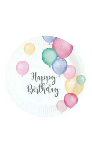 Happy Birthday Pastel Round Paper Plates 18cm - 8pk