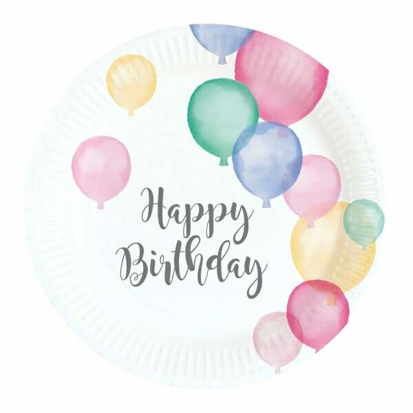 Happy Birthday Pastel Round Paper Plates 18cm - 8pk