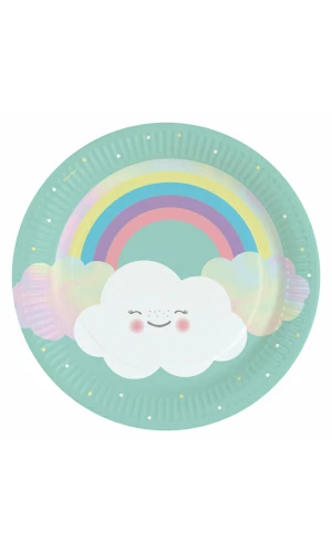 Rainbow & Cloud Round Paper Plates 23cm - 8pk