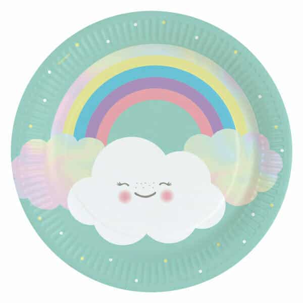 Rainbow & Cloud Round Paper Plates 23cm - 8pk