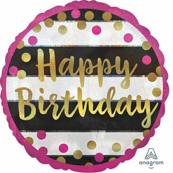 Holographic Pink & GoldHappy Birthday Foil Balloon - 17"/43cm