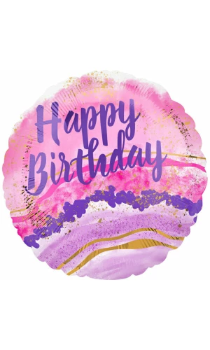 Birthday Watercolor Marble Foil Balloon - 18"/46cm