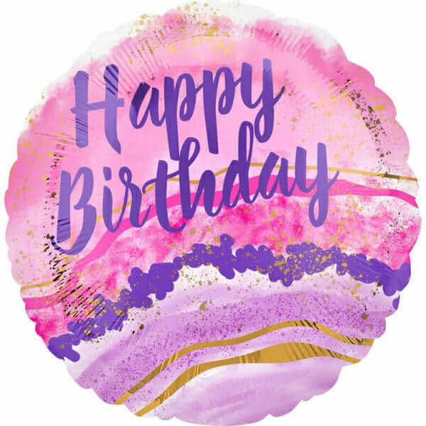 Birthday Watercolor Marble Foil Balloon - 18"/46cm