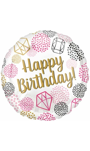 Happy Birthday Gems Foil Balloon - 18"/46cm