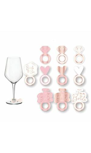 Hen Party Prosecco Glass Markers Rose Gold / Pink (5cm x 2.9cm) - 10pk