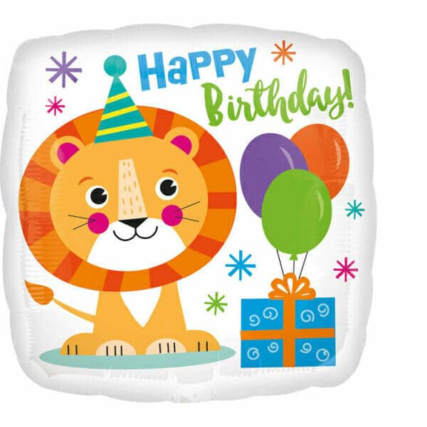 Happy Birthday Lion Foil Balloon - 18"/46cm