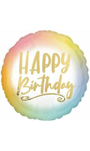 Ombre & Gold Happy Birthday Foil Balloon - 18"/46cm