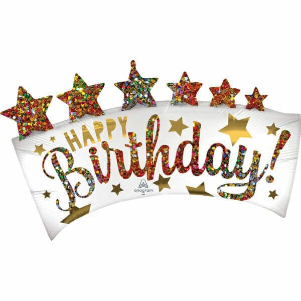 SuperShape Happy Birthday Glitter Banner Foil Balloon - 86cm x 48cm