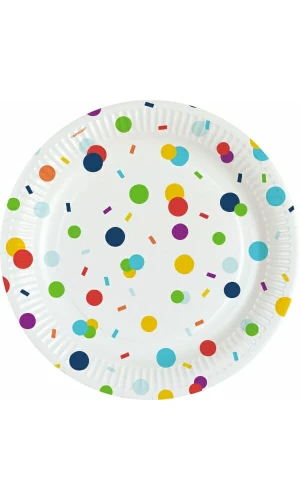 Confetti Birthday Round Paper Plates23cm - 8pk