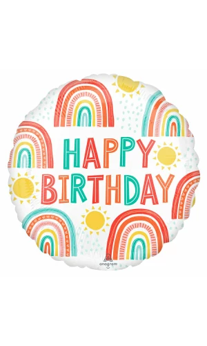 Retro Rainbow Happy Birthday Foil Balloon - 17"/43cm